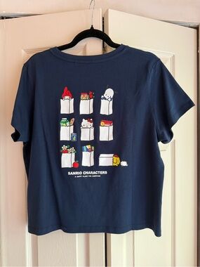Sanrio Navy Blue Kids Graphic Tee with Pocket-Print Characters